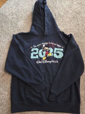 Disney Black Hoodie with Teal 2005 Mickey and Multicolor Fireworks
